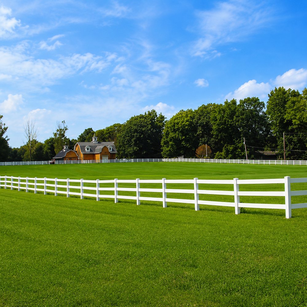 White three rail vinyl horse fence