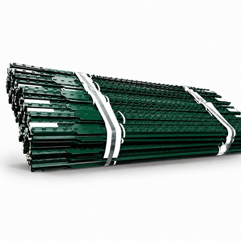Bundled 6 ft green painted studded steel T posts